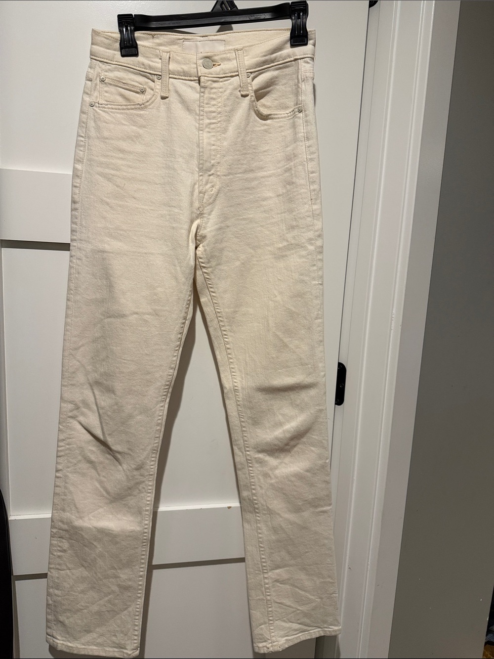 MOTHER Cream High Waisted Rider Skimp Jeans